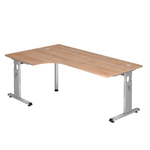 Höhenverstellbarer Schreibtisch nussbaum L-Form Höhenverstellbarer Schreibtisch nussbaum L-Form