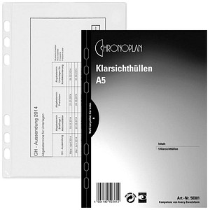 5 CHRONOPLAN Ringbuch-Klarsichthüllen glänzend A5 5 CHRONOPLAN Ringbuch-Klarsichthüllen glänzend A5